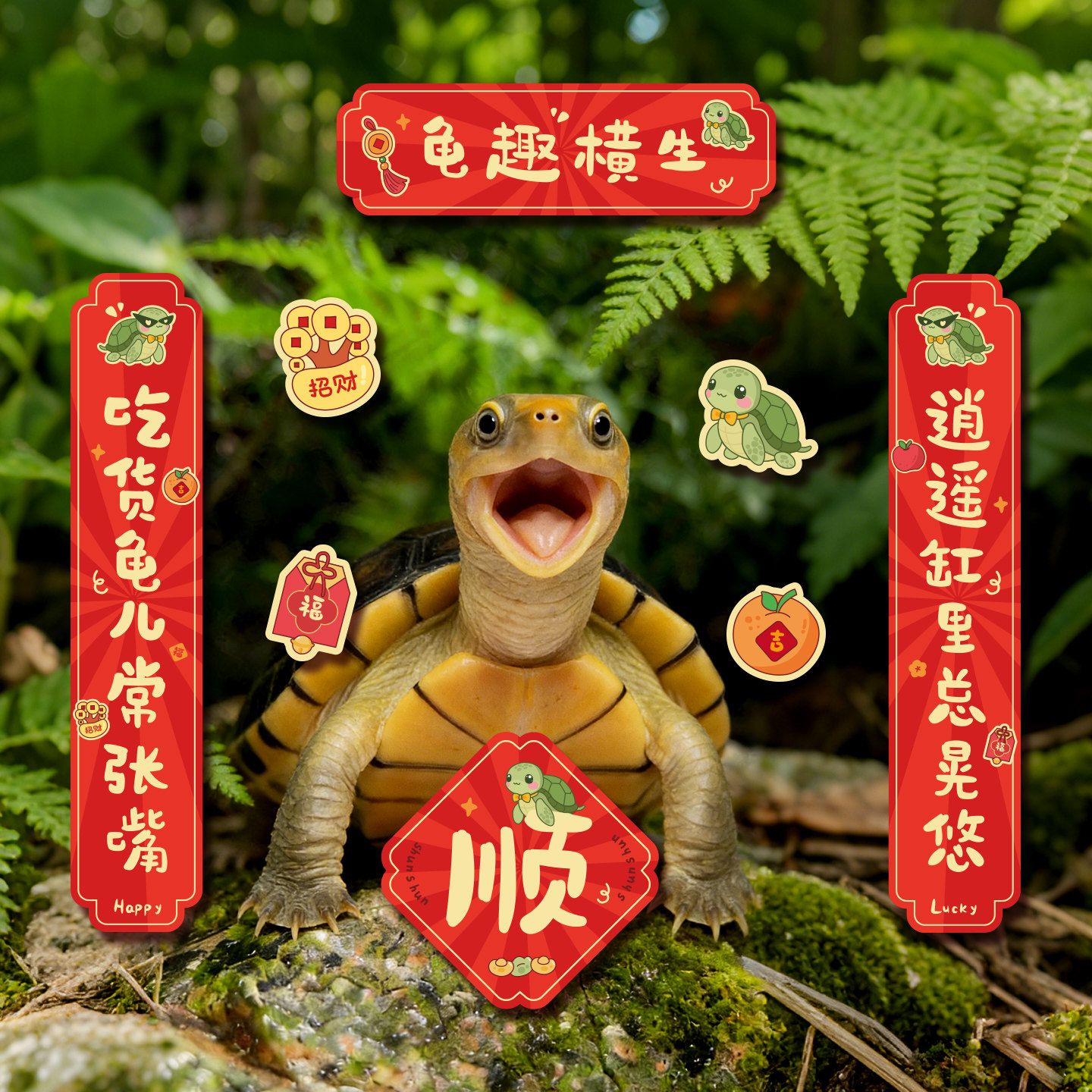 乌龟对联贴纸桌面龟缸造景迷你宠物小春联2026年新年喜庆装饰用品,节庆用品/礼品,对联,淘宝优惠券,粉丝福利购,淘宝优惠卷