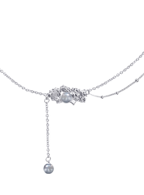 碎克拉珍珠垂坠925纯银项链
