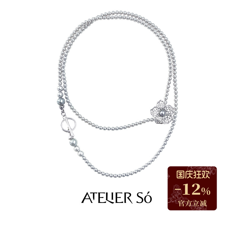 ATELIERSO珍珠蕾丝花长项链