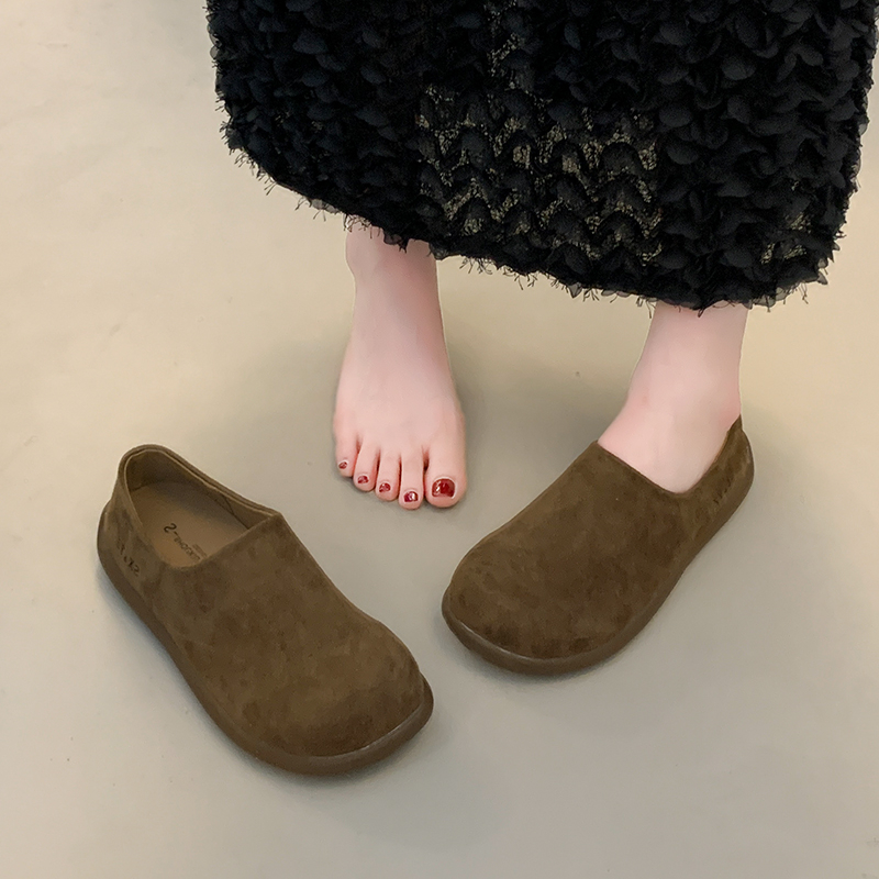 平底一脚蹬懒人全包勃肯鞋丑萌软底单鞋女2025秋季孕妇乐福豆豆鞋