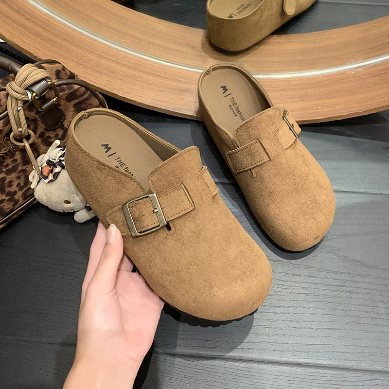 厚底内增高勃肯鞋2025新款一脚蹬博肯单鞋包头半拖鞋女秋外穿凉拖