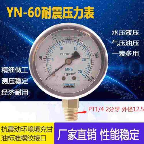 不锈钢外壳耐震压力表YN-60 0-250KG立式油压表 液压表1/4PT牙2分