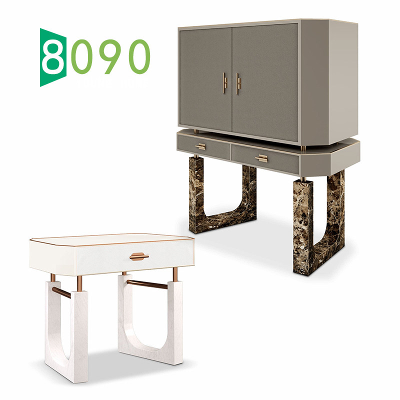 8090居品/设计师酒柜意大利Lincoln高档皮质大理石酒柜卧室床头柜