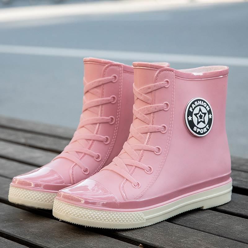 短筒厨房保暖胶鞋加绒秋冬中低筒甜美时尚防水鞋女雨鞋女雨靴耐磨