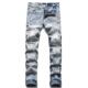 Distressed 男士 Hole Men Biker Jeans 破洞印花直筒机车牛仔裤