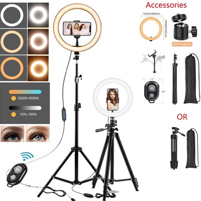 10in LED Selfie Ring Light Photography RingLight Phone Stand