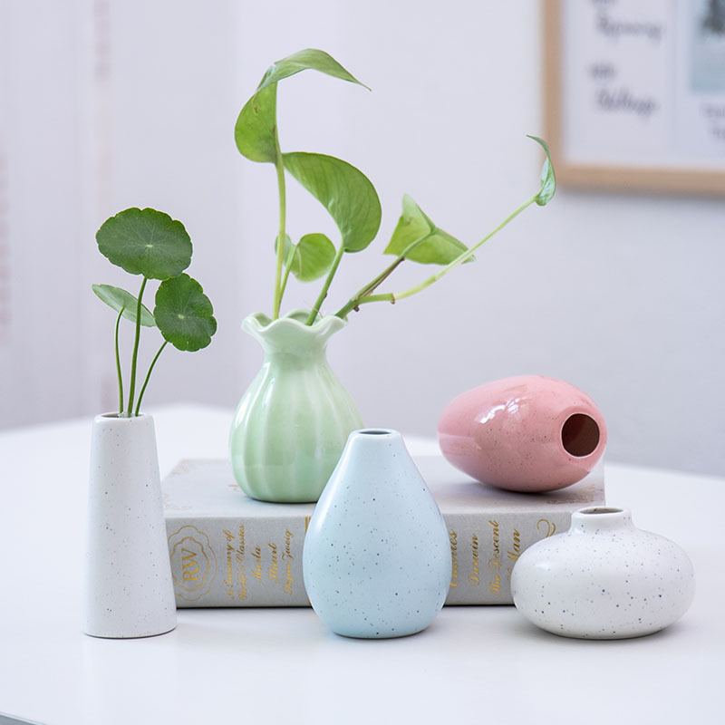 创意简约可爱小清新花瓶迷你客厅桌面水培绿萝插花装饰品陶瓷摆件