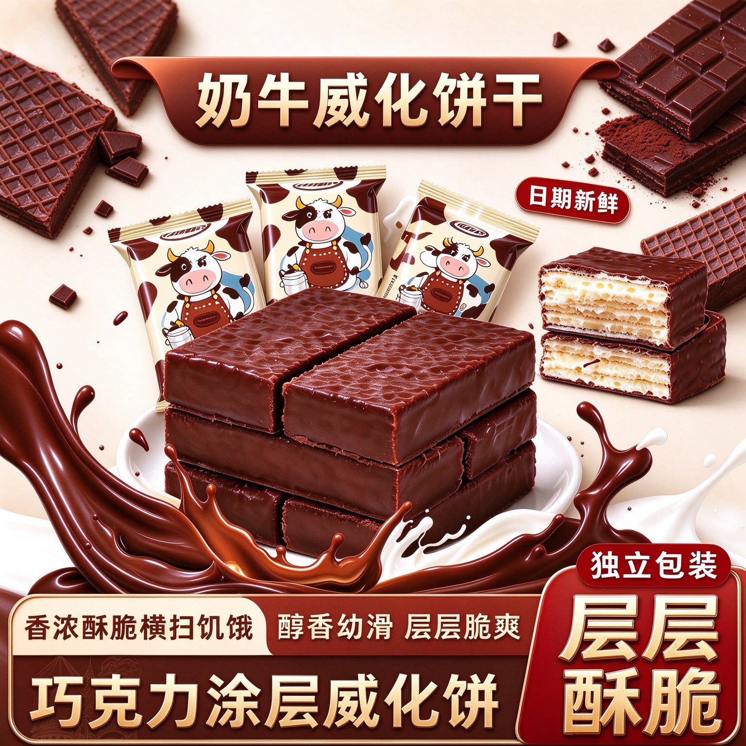 武阿哥奶牛威化饼干巧克力涂层