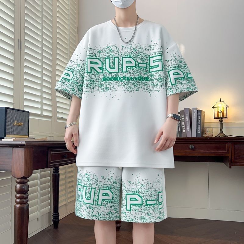 冰丝睡衣男款夏季薄款加肥加大短袖短裤青少年宽松大码家居服