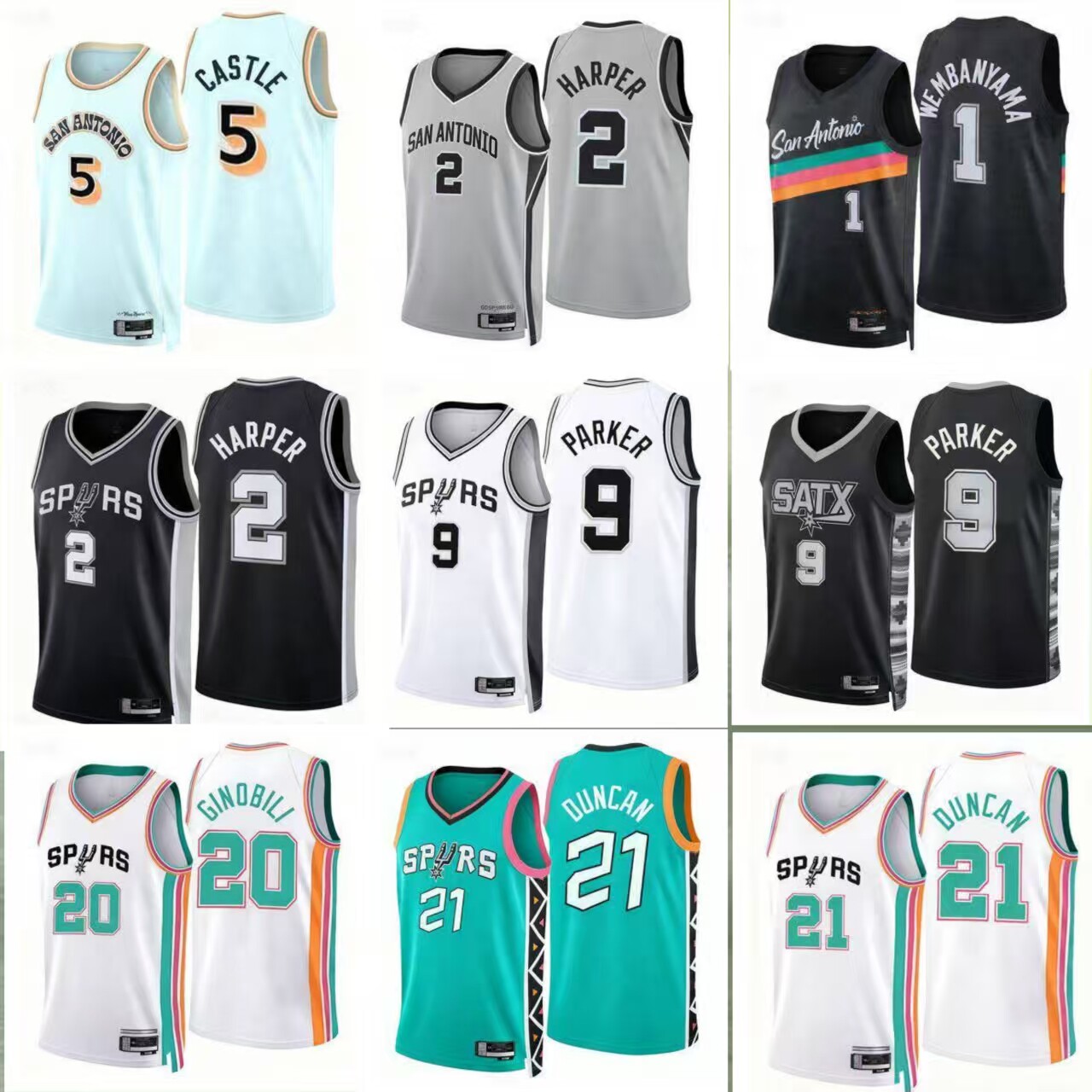 26赛季马刺队篮球衣1号文班亚马4福克斯卡斯尔邓肯球服球迷版球裤