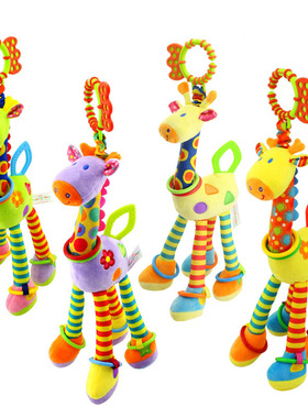 新款 Happymonkey公仔长颈鹿床挂卡通动物摇铃车床挂婴儿毛绒玩具