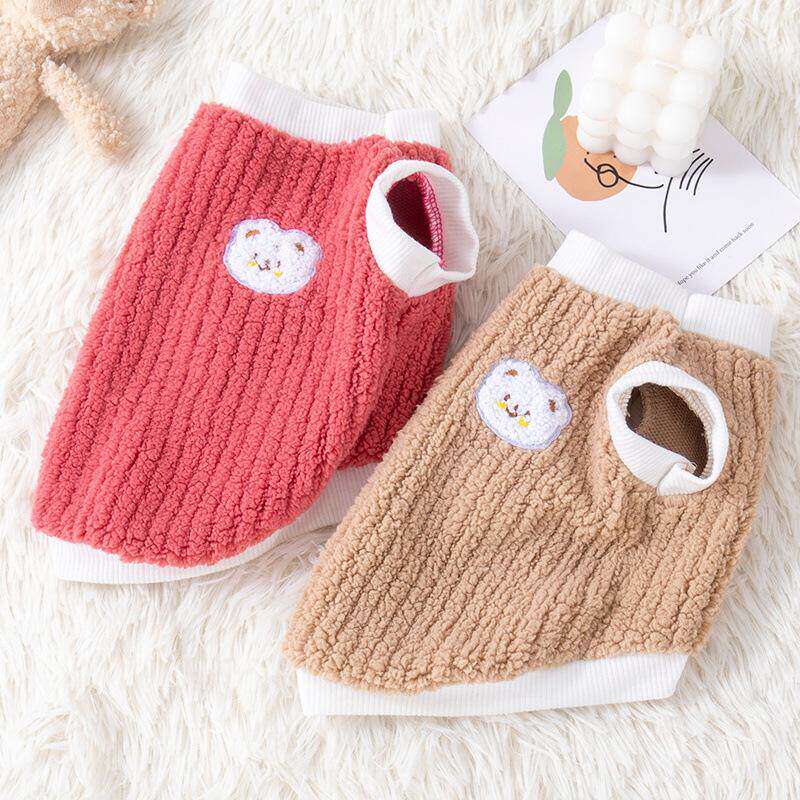 宠物狗狗冬天衣服刺绣熊绒背心博美西高地吉娃娃小型奶犬保暖秋款