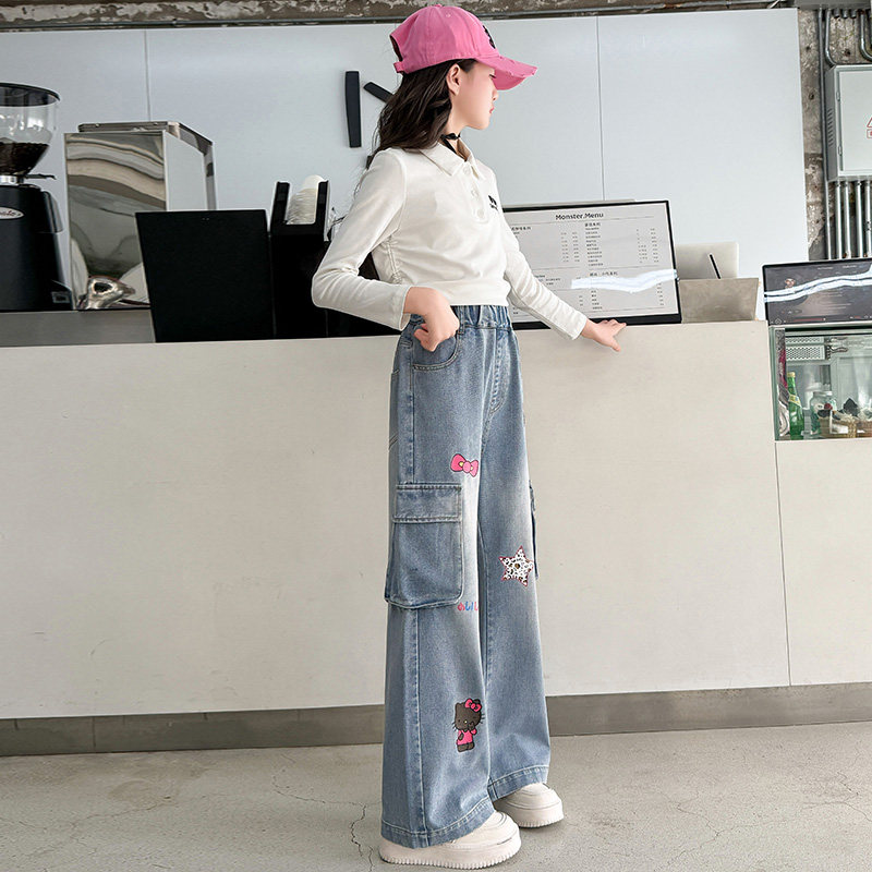 女童女工装裤夏薄款经典2025直筒裤休闲流行酷帅学生初春宽松潮裤