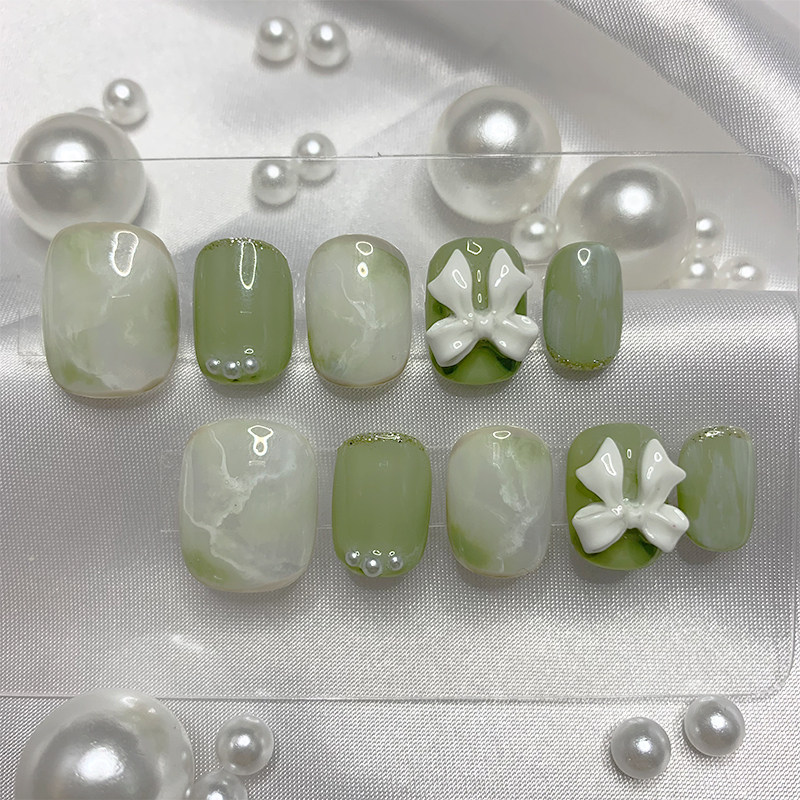 玛卡绿色夏天成品显白小红书甲
