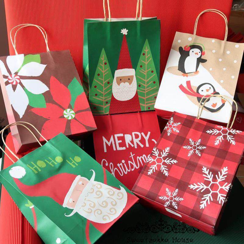 卡通圣诞纸袋圣诞老人牛皮拎纸袋中号礼物袋糖果包装袋 gift bag