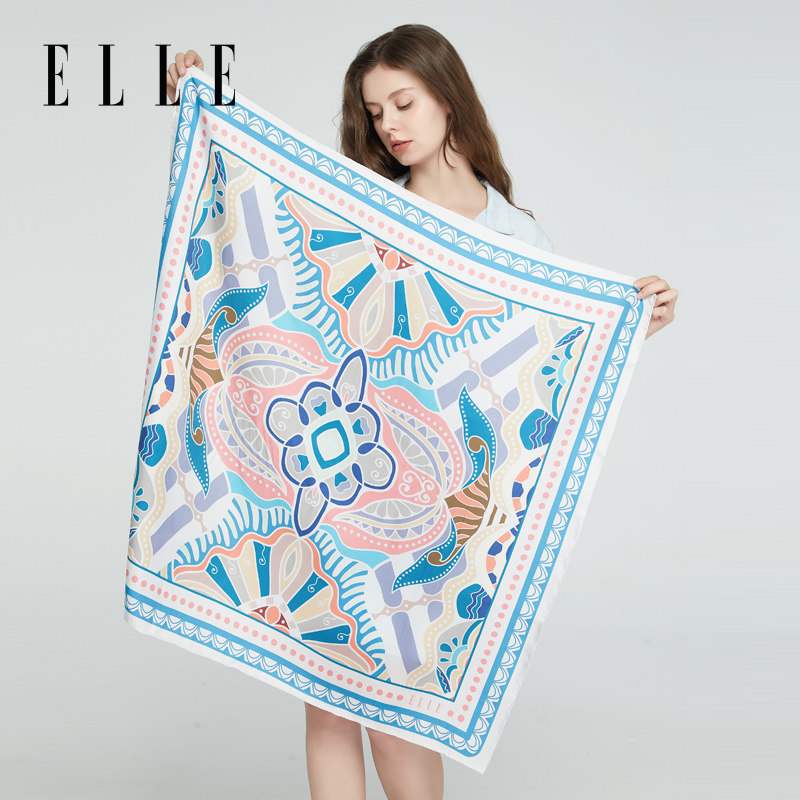 elle100%桑蚕丝真丝巾女初秋冬新款披肩大方巾小领巾围巾法式旅行