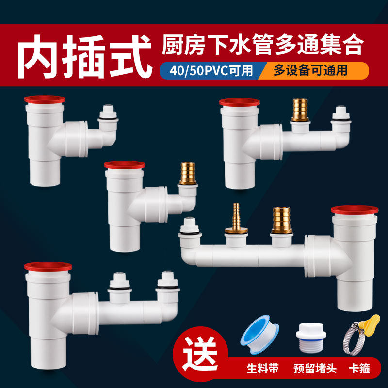 厨房下水管三通水槽洗菜池洗碗机净水器小厨宝排水管道二合一接头