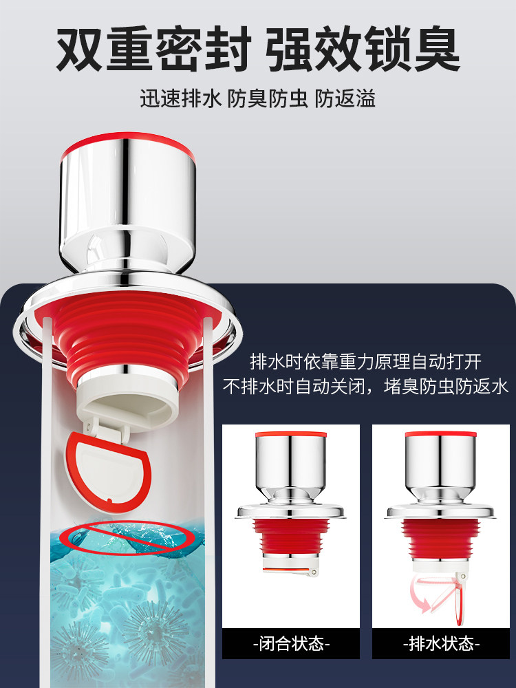 下水管防返臭神器防臭密封塞厨房洗手池50管下水管道倒灌堵口器