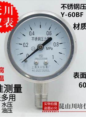 天川Y-60BF全不锈钢压力表0-2.5,4,6,10,16,25,40,60MPA防腐耐温