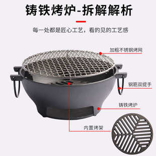 铁烤串炭炉生铁碳烤炉铸铁炭烧烤炉加厚新款炉子炭火炉烧炭烤火炉