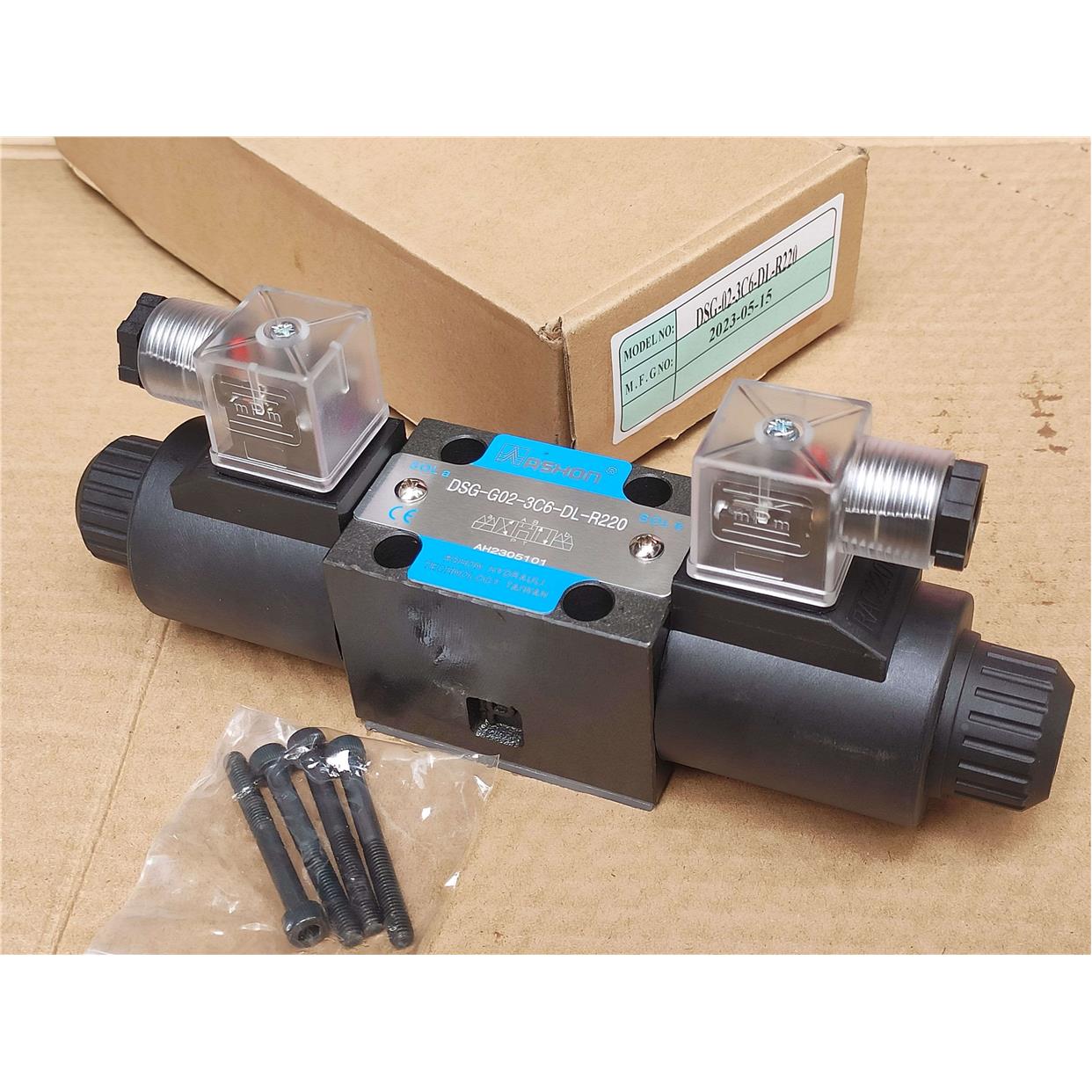 原装ASHON金油顺DSG-G02-3C6-DL-R220双头油压液压电磁阀G02-3C2