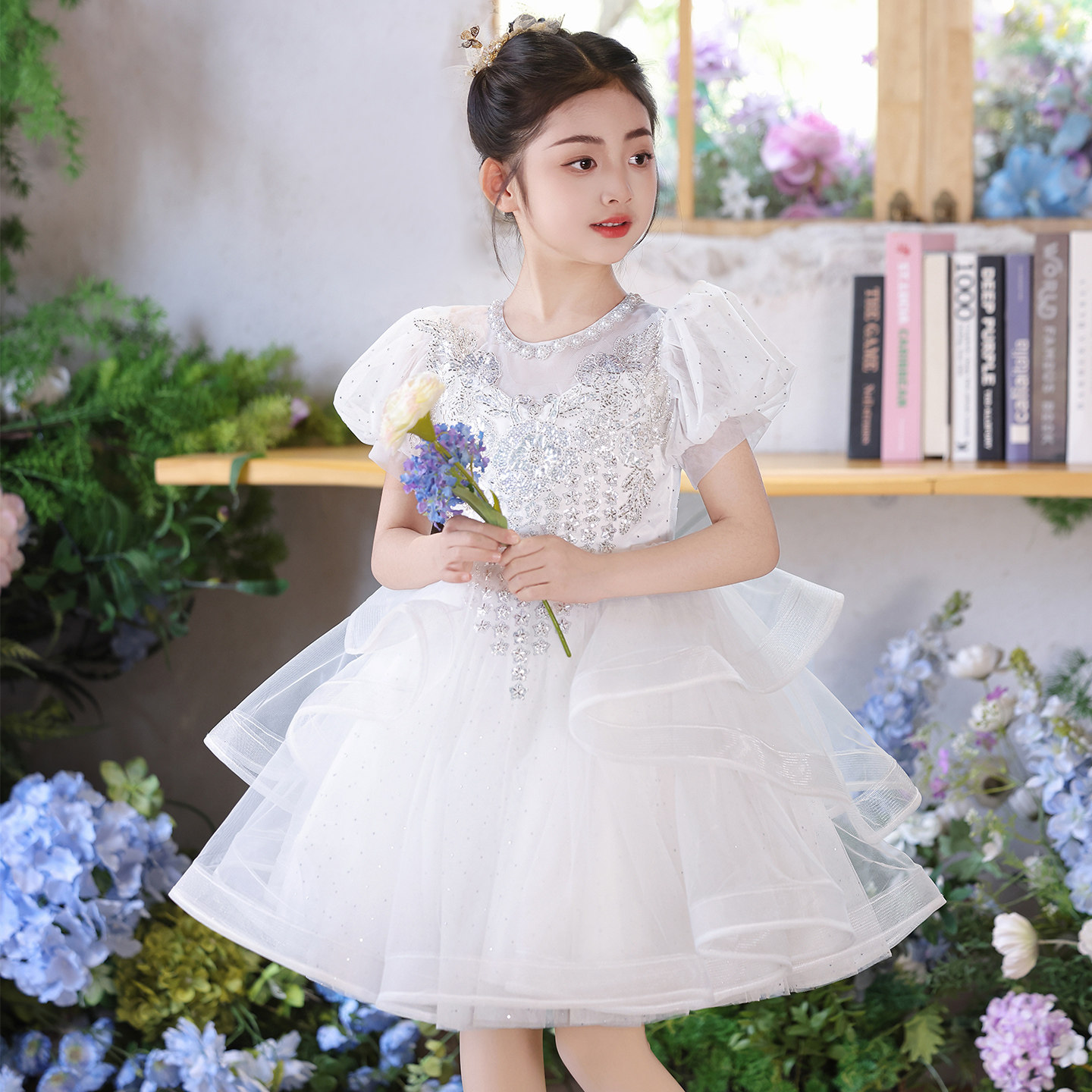 女童公主裙礼服儿童蓬蓬纱裙小花童婚纱裙主持人钢琴演出裙子