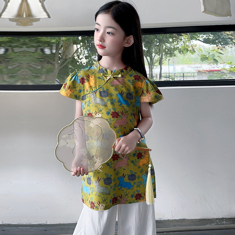女童旗袍套装淑女服装舒适女孩潮服时髦炸街搭配新款舒服经典童装