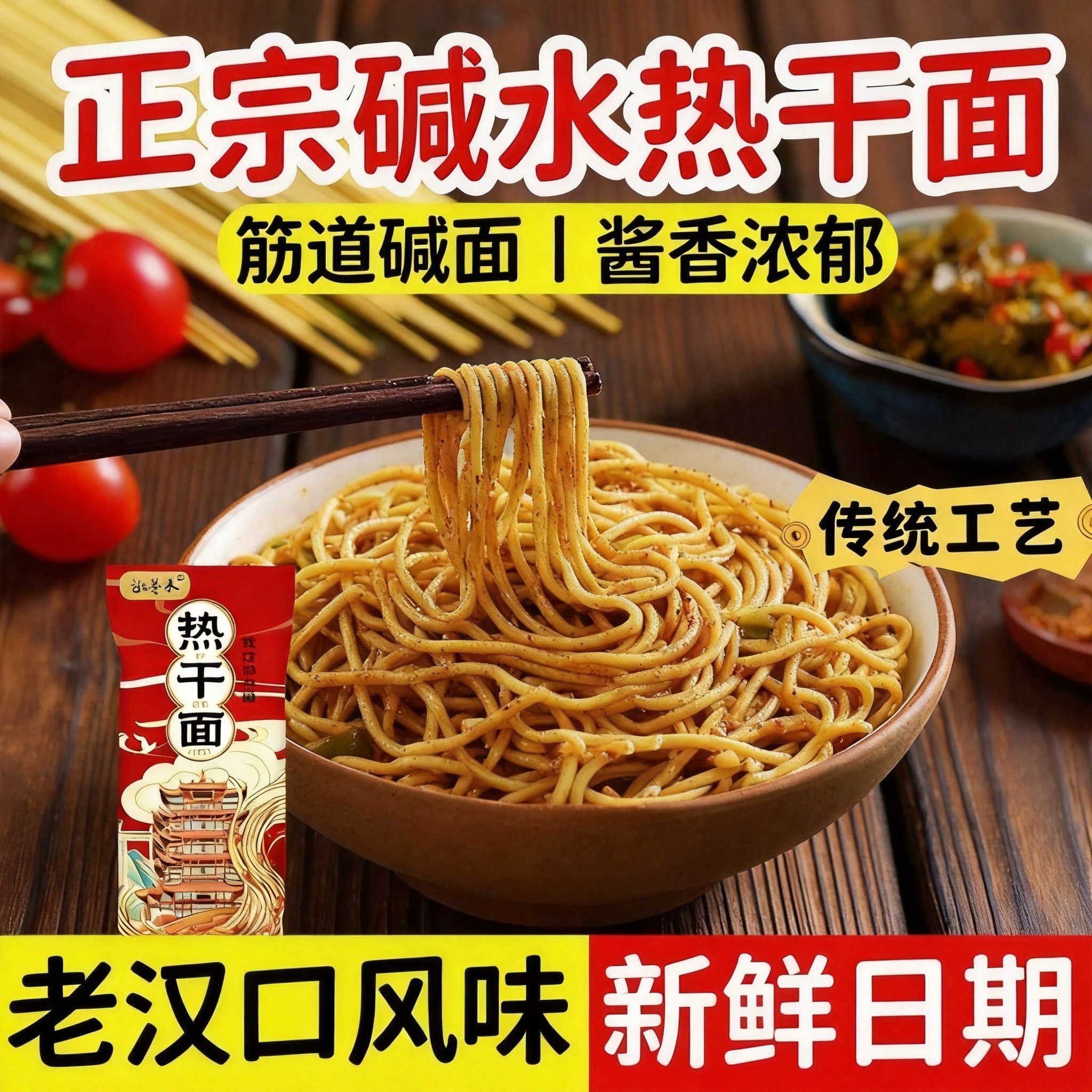 热干面湖北特产碱水面挂面武汉干拌面方便速食带调料面条装