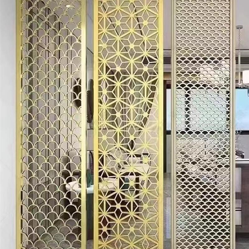 不锈钢屏c风庭院隔断墙水晶玻璃新中式镂空雕花金属网背景格栅定