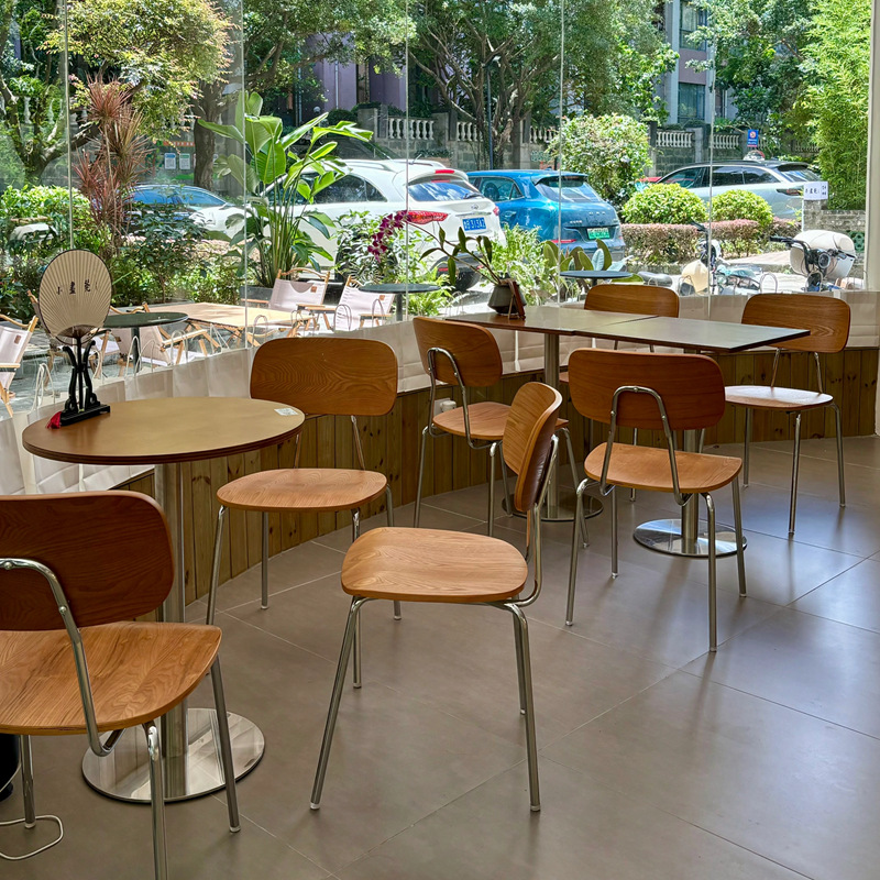中古风餐桌咖啡厅海洋板桌椅组合奶茶甜品店商用实木简约小方桌子