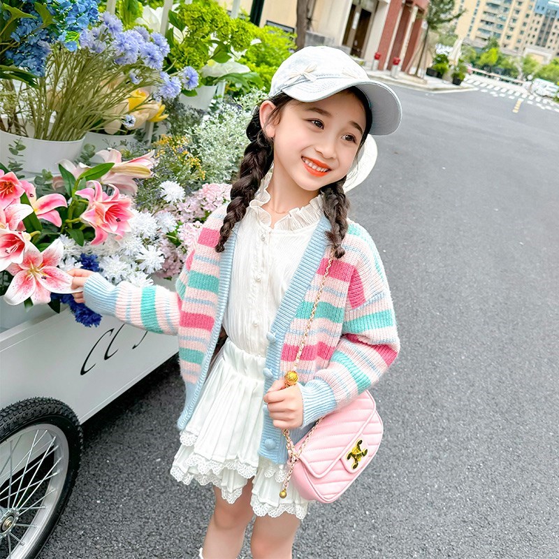 女童毛衣a外套春秋2024新款女宝宝G秋季洋气针织衫儿童秋装时髦上