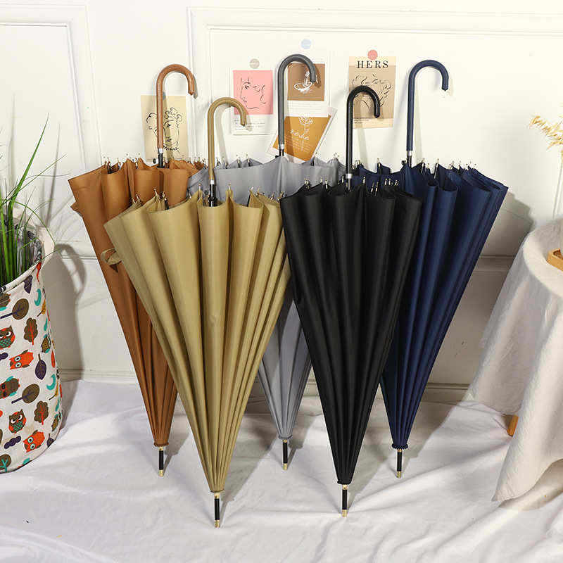 日系小清新纯色雨伞广告伞定A制16骨皮弯手柄自动长柄伞上虞