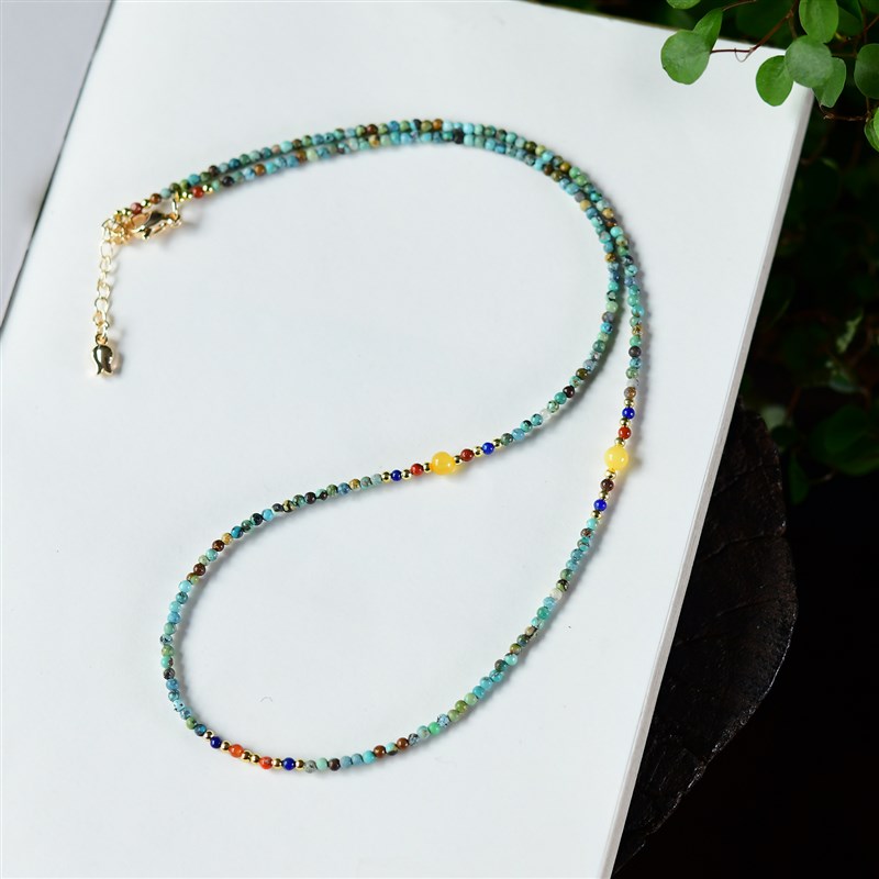 天然原矿绿松石项链锁骨链 2mAm小珠子 搭配天然蜜蜡 XL384