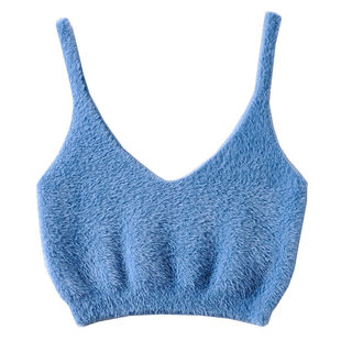 欧美修身显瘦短款毛绒绒双V领吊带背心女外穿夏季纯色内搭打底衫