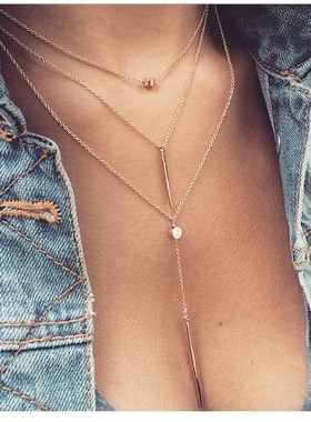 欧美风饰品 低胸礼服百搭气质项链小圆点吊棒多层项链锁骨链女