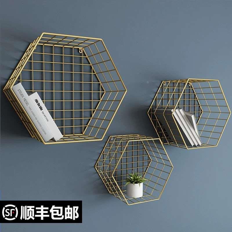 墙上置物架六边形架子蜂窝创意简约格子书房壁挂书架背景墙装饰柜