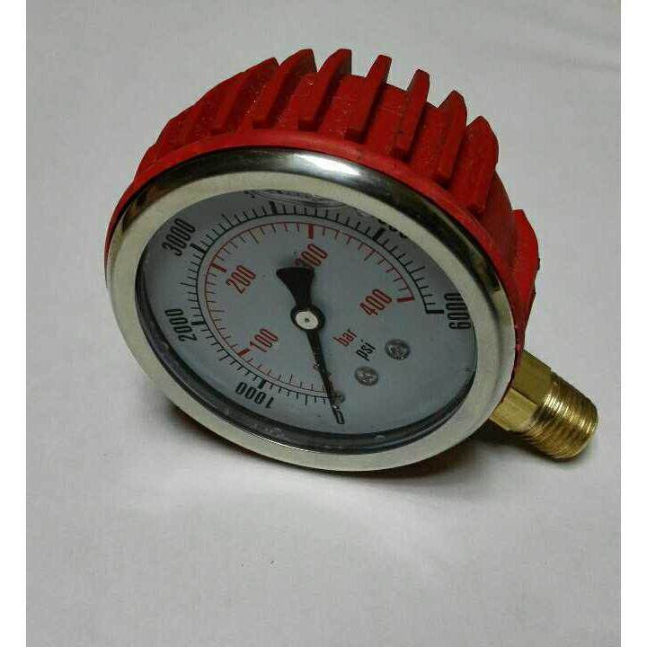 带橡胶保护套耐震压力表 型号yn-63lo 压力0-400bar 0-6000psi