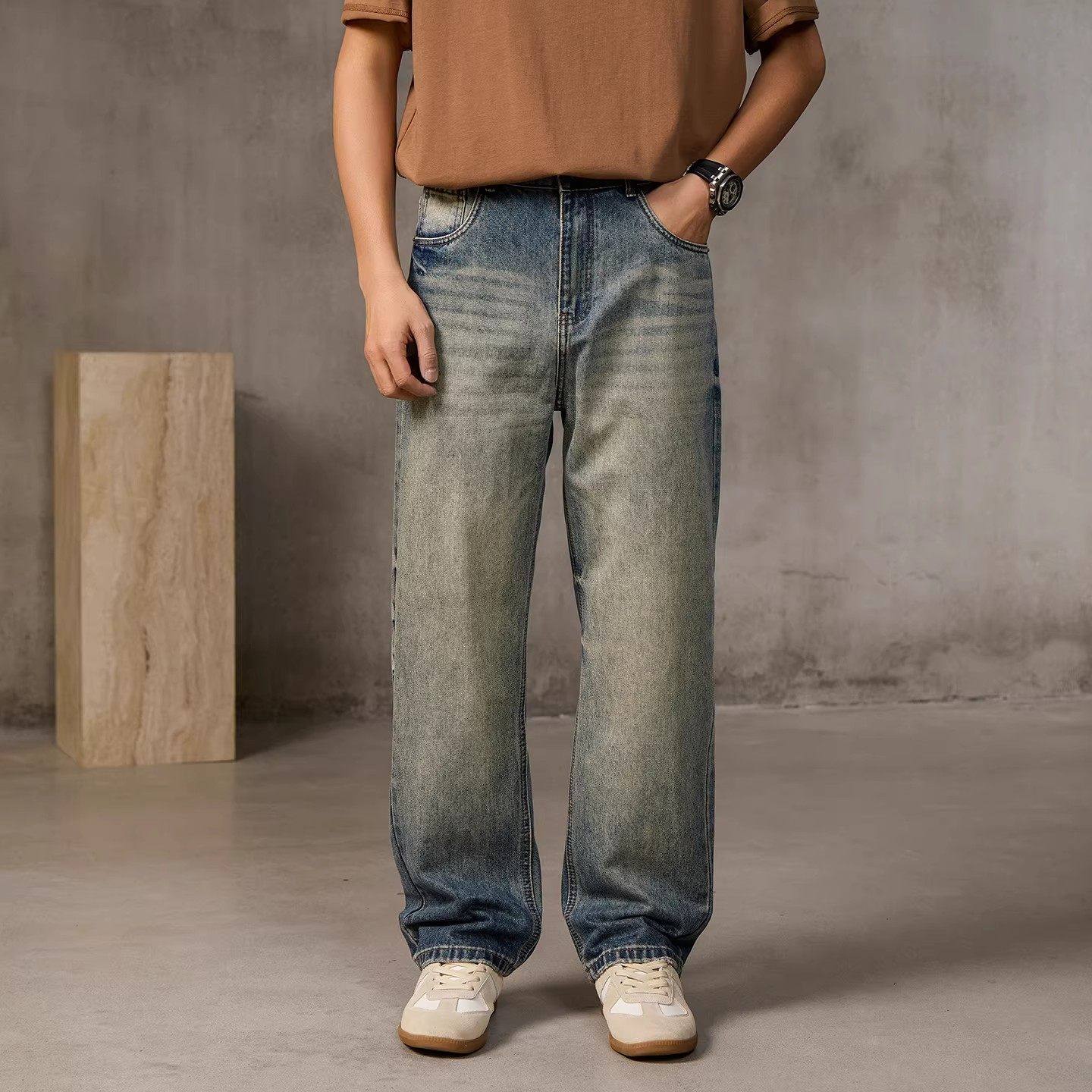 大码水洗牛仔裤男士春秋复古美式重磅高街做旧百搭休闲直筒长裤子,男装,牛仔裤,淘宝优惠券,粉丝福利购,淘宝优惠卷