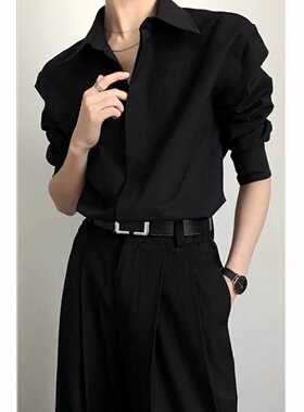 大码正肩长袖衬衫男潮高级感痞帅DK制服衬衫叠穿冷淡系高级感外套