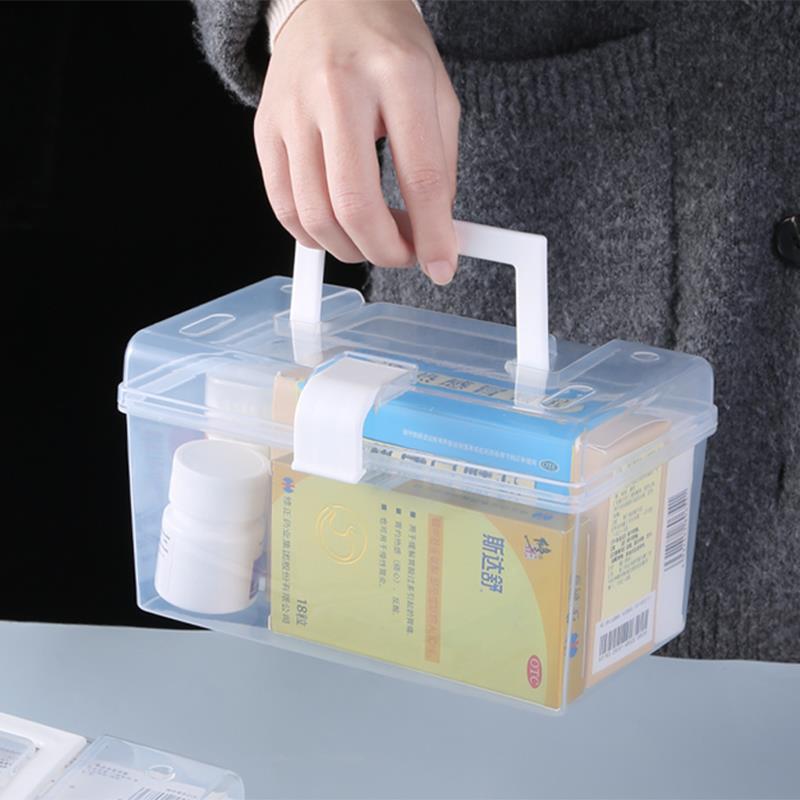 手提小盒子塑料收纳盒透明带盖防尘整理盒桌面有盖杂物零食储物箱