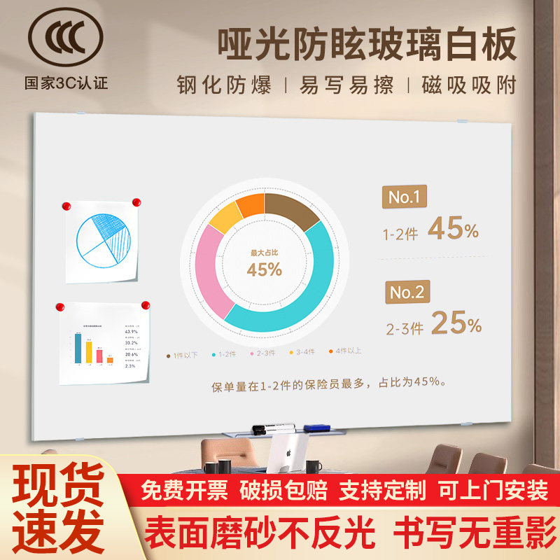 齐富哑光全屏投影钢化玻璃白板写字板挂墙式办公用会议室记事板黑板墙贴儿童家用教学培训看板书写板磁吸白板