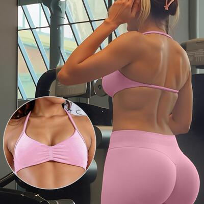 2025新款DFYNE亚马逊无缝高弹锦纶挂脖文胸室内健身运动背心美背