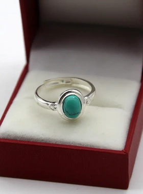 复古蒙古女款戒指925银简约小巧指环高档镶嵌绿松石珊瑚石活口
