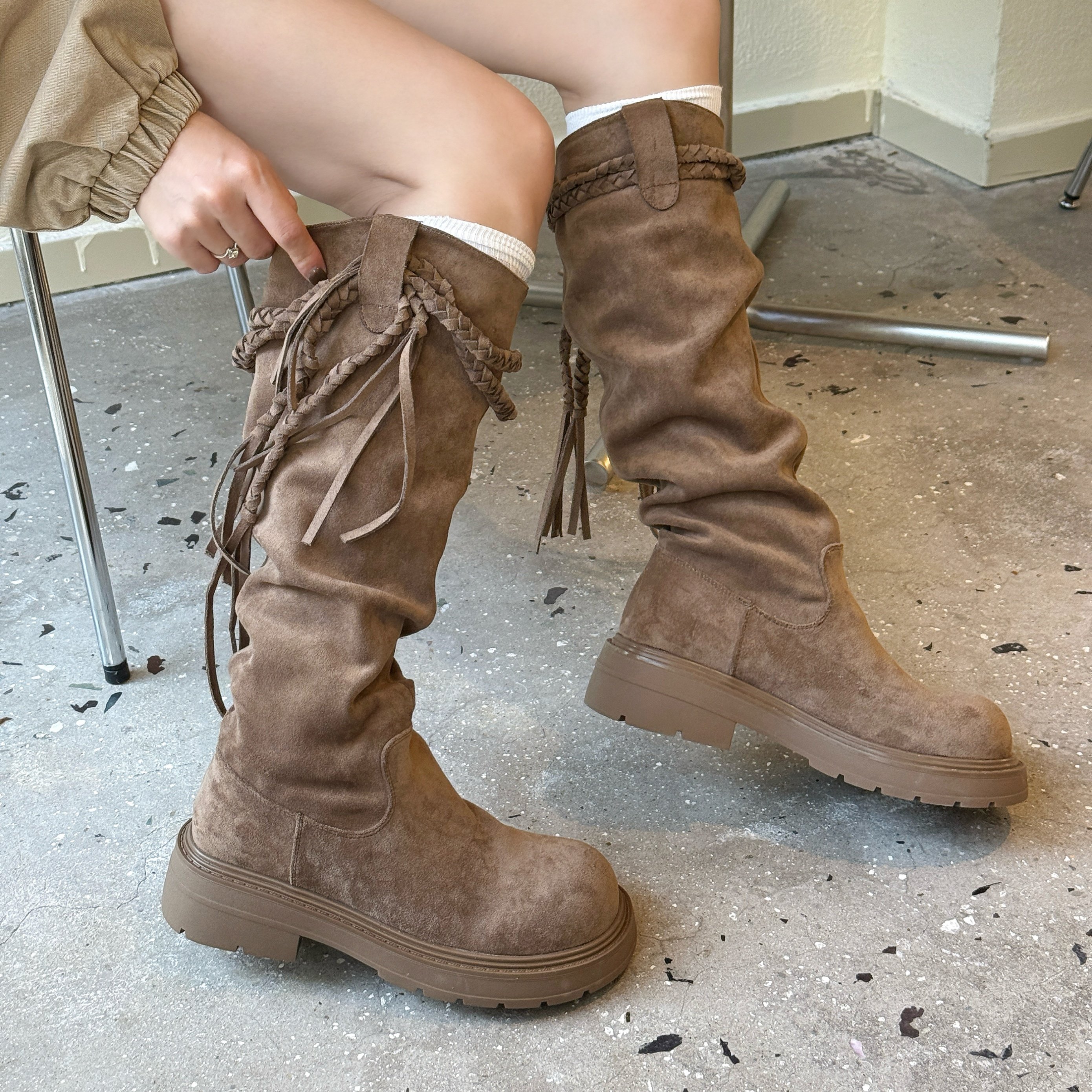 悦薇旗舰高品质女鞋骑士靴粗跟不过膝盖长筒靴爆显瘦堆堆中筒靴子,女鞋,骑士靴,淘宝优惠券,粉丝福利购,淘宝优惠卷