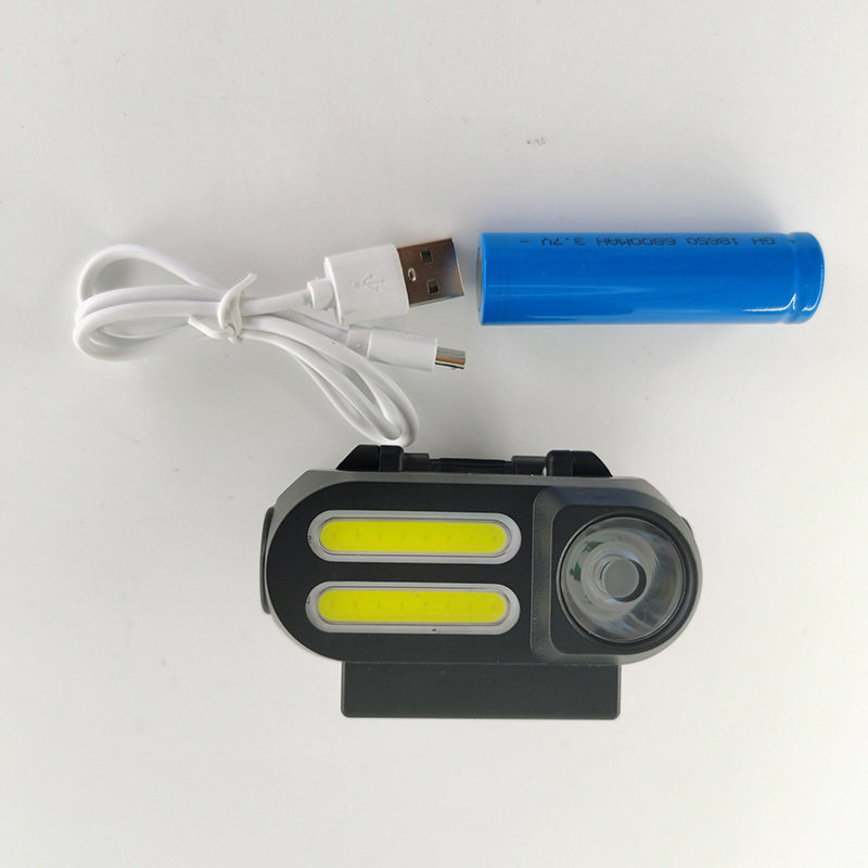 可拆卸锂电池USB充电强光头灯COB加透镜近远光两用头灯自行车灯