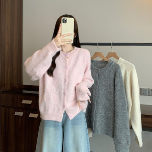 立体重工刺绣针织开衫 秋冬新款 别致甜美显瘦毛衣外套 女装 实拍大码