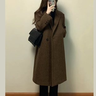 秋冬 爆款 高级感超好看双面羊绒大衣中长款 咖色毛呢外套女2024新款
