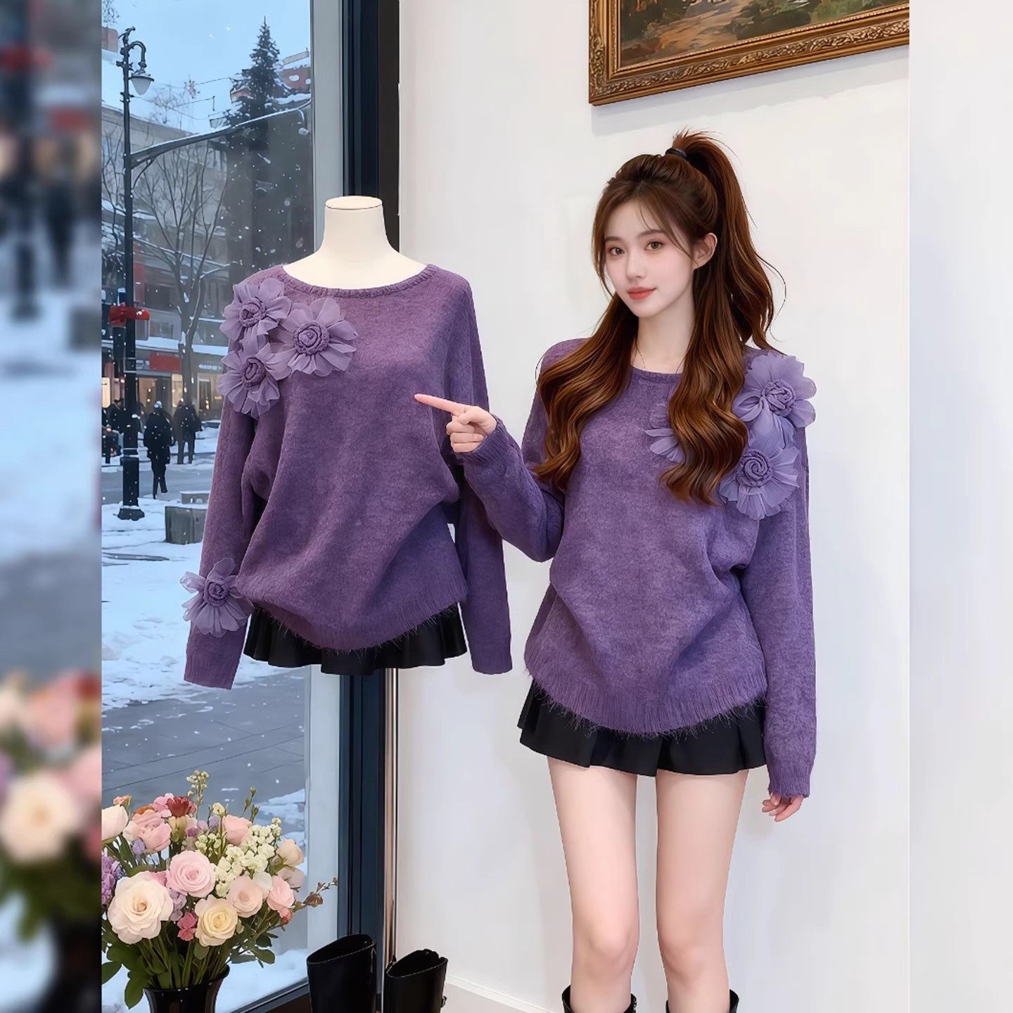 巨好看气质紫色软糯宽松显瘦毛衣女装2025秋冬新款爆款加厚针织衫