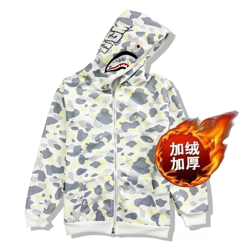 单帽刺绣鲨鱼外套情侣加绒加厚