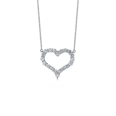 18k金人工培育钻石项链心形吊坠女锁骨链经典爱心AU750铂金白金